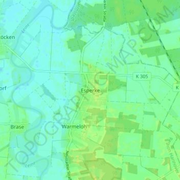 Topografische Karte Esperke, Höhe, Relief