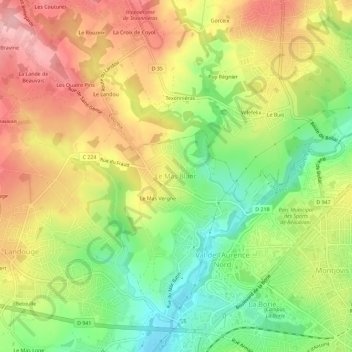 Topografische Karte Le Mas Blanc, Höhe, Relief