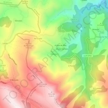 Topografische Karte A Alence, Höhe, Relief
