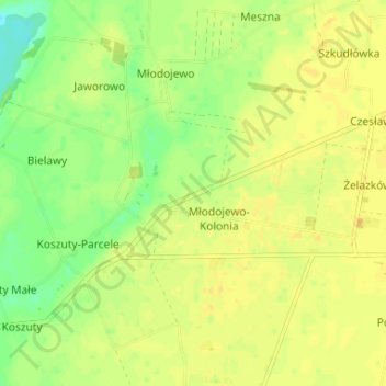 Topografische Karte Młodojewo-Parcele, Höhe, Relief