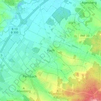 Topografische Karte Puch, Höhe, Relief