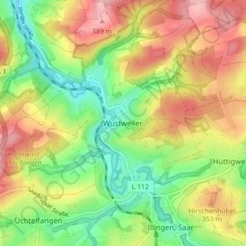 Topografische Karte Wustweiler, Höhe, Relief