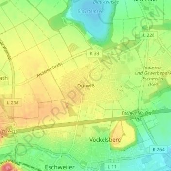 Topografische Karte Dürwiß, Höhe, Relief
