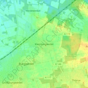 Topografische Karte Kleinburgwedel, Höhe, Relief