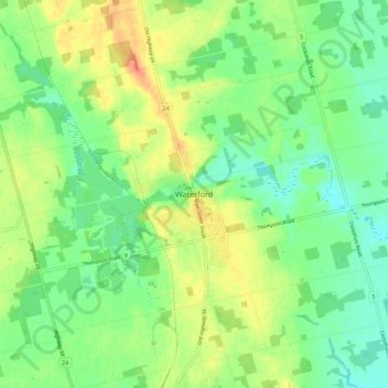 Topografische Karte Waterford, Höhe, Relief