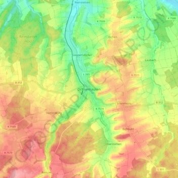 Topografische Karte Ochsenhausen, Höhe, Relief