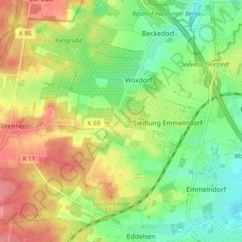 Topografische Karte Metzendorf, Höhe, Relief