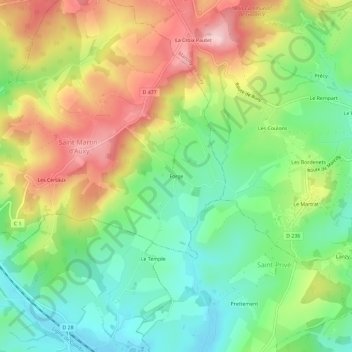 Topografische Karte Forge, Höhe, Relief