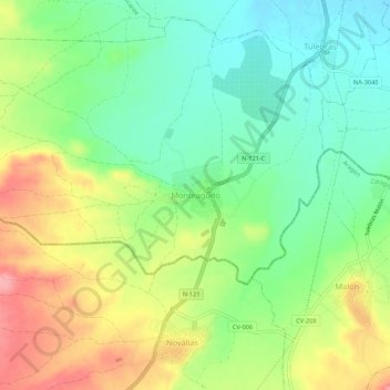 Topografische Karte Monteagudo, Höhe, Relief