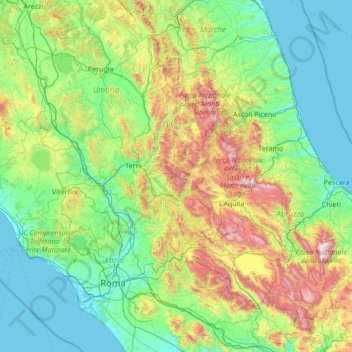 Topografische Karte Monti Reatini, Höhe, Relief