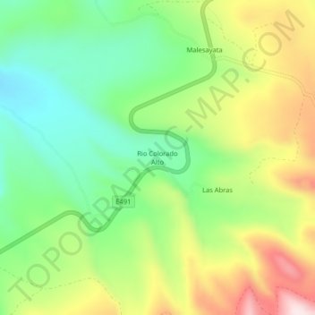 Topografische Karte Rio Colorado Alto, Höhe, Relief