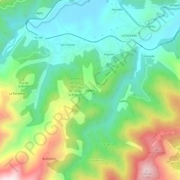 Topografische Karte Cipieḷḷu, Höhe, Relief