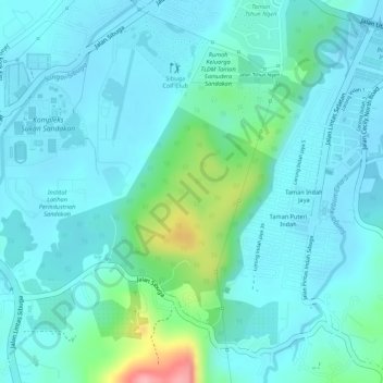 Topografische Karte Hutan Simpan Kebun Cina, Höhe, Relief