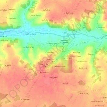Topografische Karte Les Gautries, Höhe, Relief