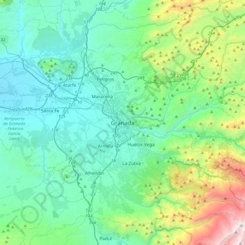 Topografische Karte Granada, Höhe, Relief