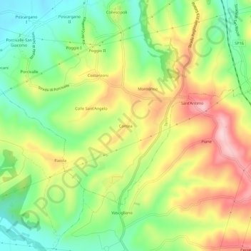Topografische Karte Contea, Höhe, Relief