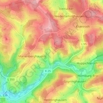 Topografische Karte Hasenberg, Höhe, Relief
