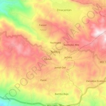 Topografische Karte Nachig, Höhe, Relief