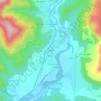 Topografische Karte Le Ruffas, Höhe, Relief
