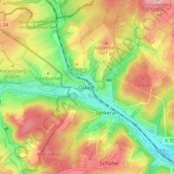 Topografische Karte Glaadt, Höhe, Relief