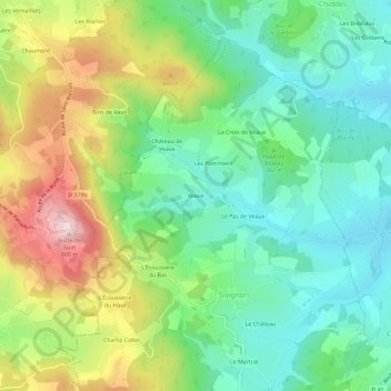 Topografische Karte Veaux, Höhe, Relief