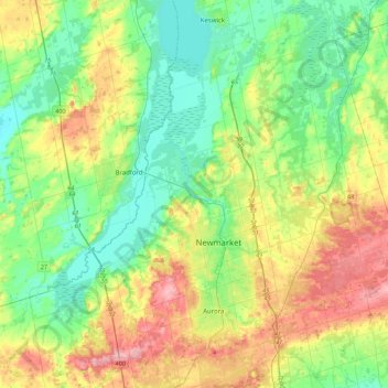 Topografische Karte East Gwillimbury, Höhe, Relief