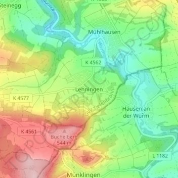 Topografische Karte Lehningen, Höhe, Relief