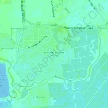 Topografische Karte Kampung Labohan Dagang, Höhe, Relief