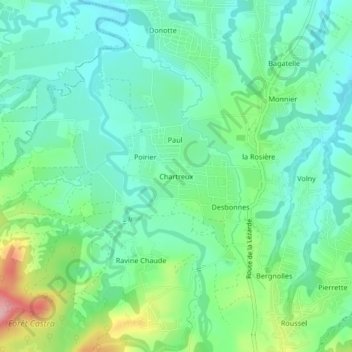 Topografische Karte Chartreux, Höhe, Relief