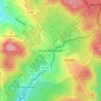 Topografische Karte Deutscheinsiedel, Höhe, Relief