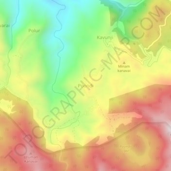 Topografische Karte Poondi, Höhe, Relief