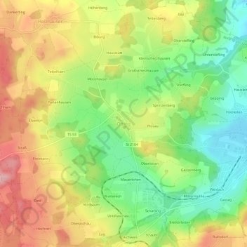 Topografische Karte Otting, Höhe, Relief