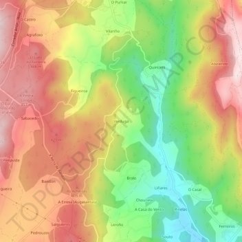 Topografische Karte Verduga, Höhe, Relief