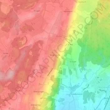 Topografische Karte Niedersweiler, Höhe, Relief