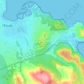 Topografische Karte Puig Sec, Höhe, Relief