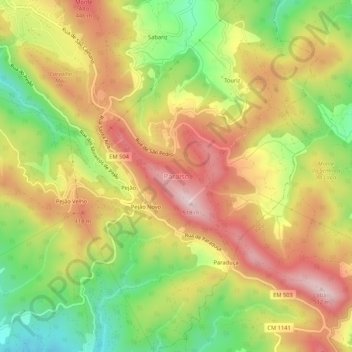 Topografische Karte Paraíso, Höhe, Relief