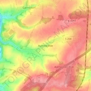 Topografische Karte Auerswalde, Höhe, Relief