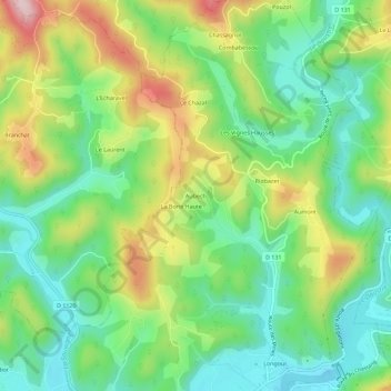 Topografische Karte Aubech, Höhe, Relief