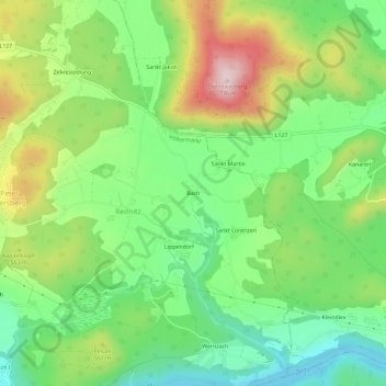 Topografische Karte Bach, Höhe, Relief