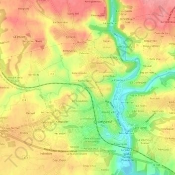 Topografische Karte Coat-kaër, Höhe, Relief