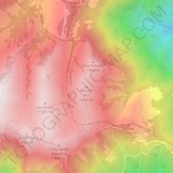 Topografische Karte Monte Piz, Höhe, Relief