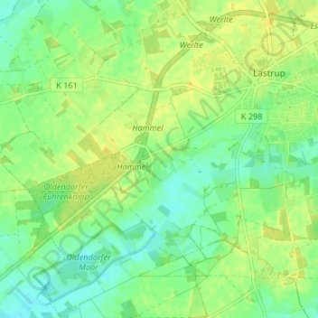 Topografische Karte Oldendorf (Lastrup), Höhe, Relief