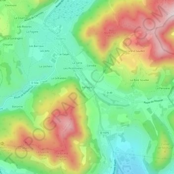 Topografische Karte Le Fagot, Höhe, Relief