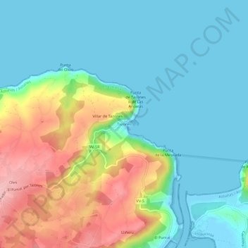 Topografische Karte Tazones, Höhe, Relief