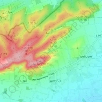 Topografische Karte Waldfrieden, Höhe, Relief