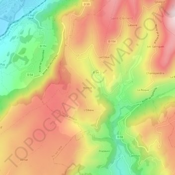 Topografische Karte Morèze, Höhe, Relief