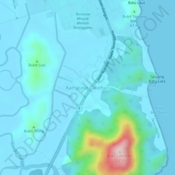 Topografische Karte Kampung Labohan, Höhe, Relief