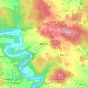 Topografische Karte Thures, Höhe, Relief