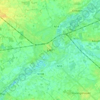 Topografische Karte Lier, Höhe, Relief
