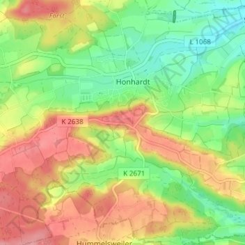 Topografische Karte Sandhof, Höhe, Relief